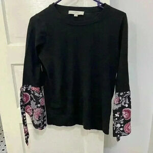 loft, soft, black blouse with‎ flowery sleeves